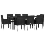 9 részes fekete polyrattan kerti étkezőgarnitúra párnákkal 3