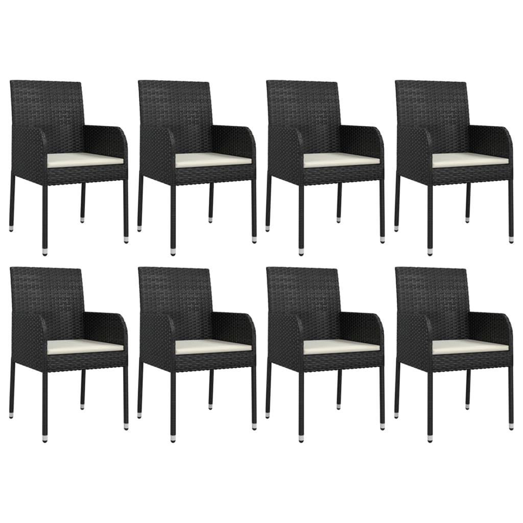 9 részes fekete polyrattan kerti étkezőgarnitúra párnákkal 4