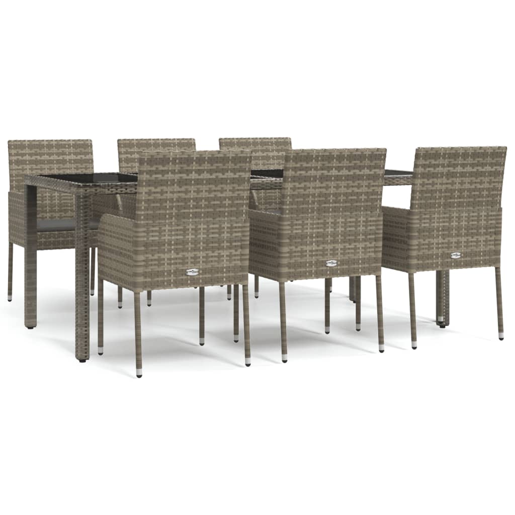 7 részes szürke polyrattan kerti étkezőgarnitúra párnával 2