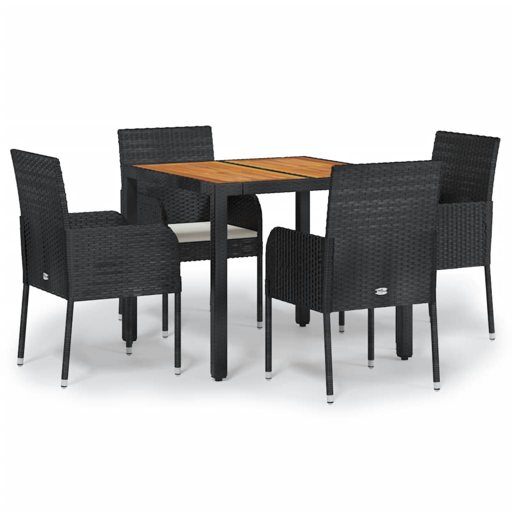 5 részes fekete polyrattan kerti étkezőgarnitúra párnákkal 2