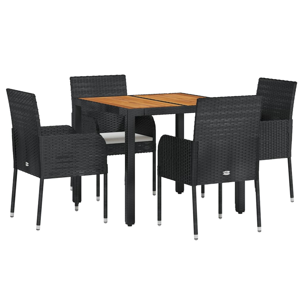 5 részes fekete polyrattan kerti étkezőgarnitúra párnákkal 3