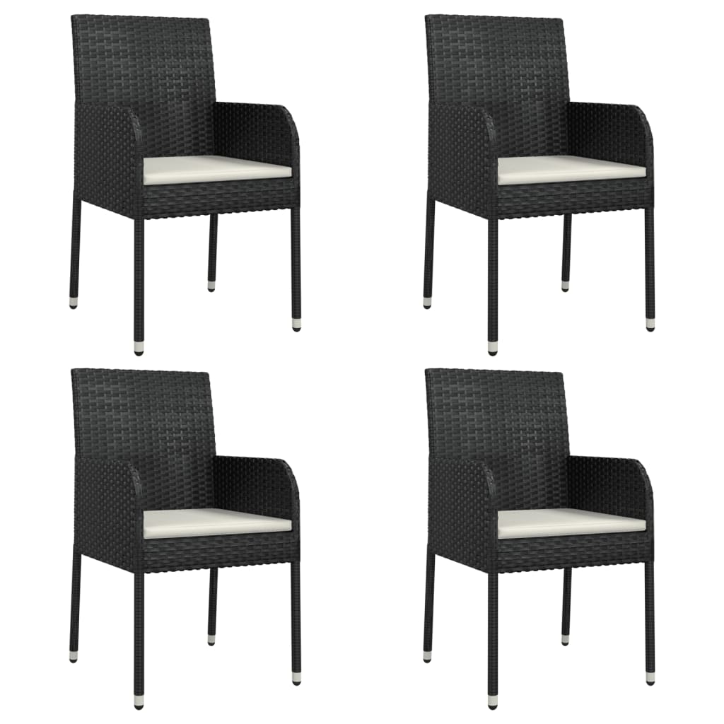 5 részes fekete polyrattan kerti étkezőgarnitúra párnákkal 4