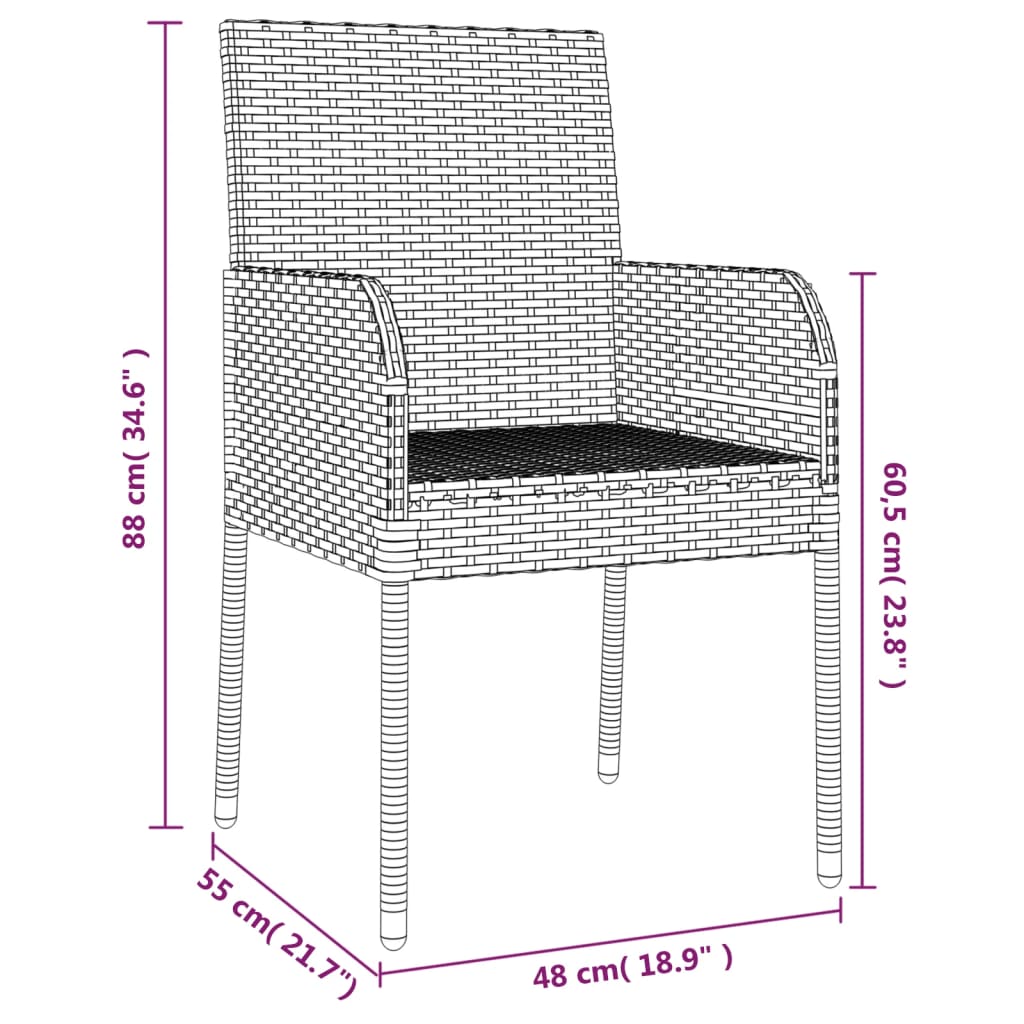 5 részes fekete polyrattan kerti étkezőgarnitúra párnákkal 10