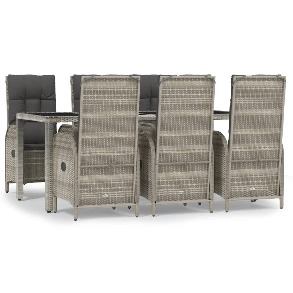 7 részes szürke polyrattan kerti étkezőgarnitúra párnával 2