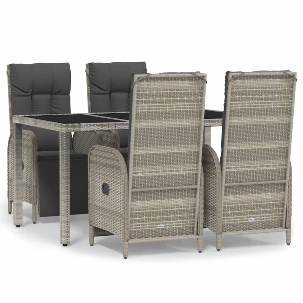 5 részes szürke polyrattan kerti étkezőgarnitúra párnával 2