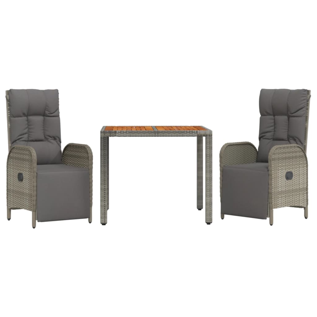 3 részes szürke polyrattan kerti étkezőgarnitúra párnával 3