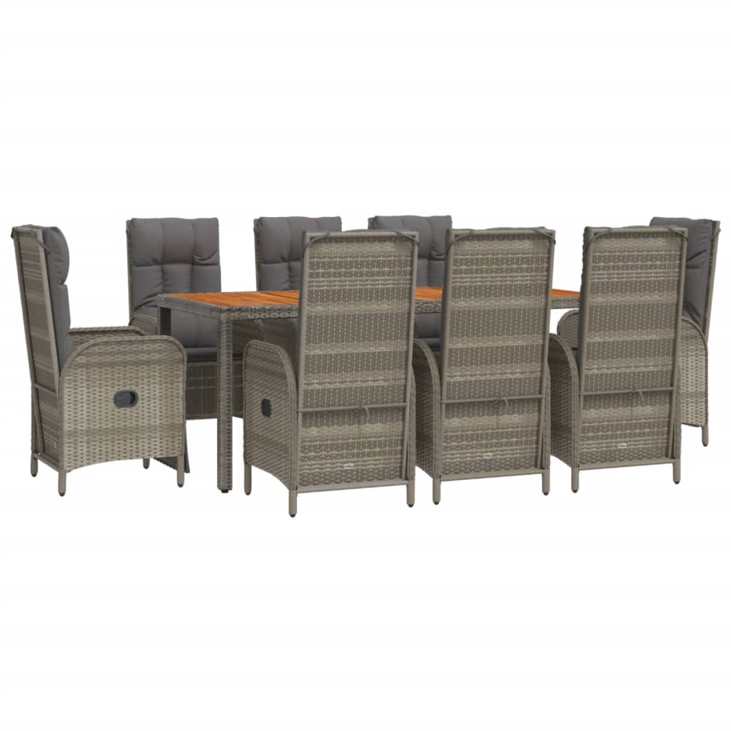 9 részes szürke polyrattan kerti étkezőgarnitúra párnával 3