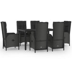 7 részes fekete és szürke polyrattan kerti étkezőszett párnával 2