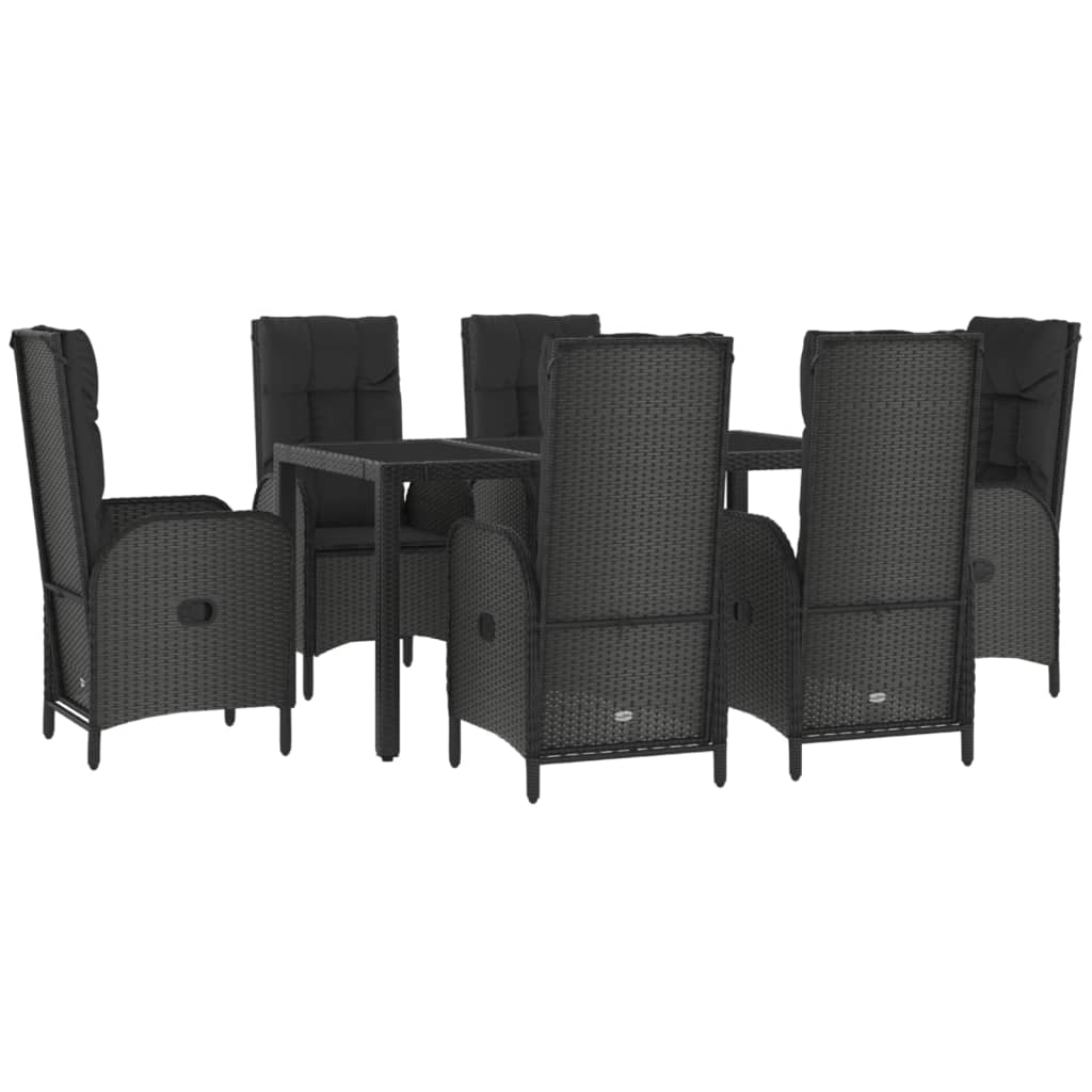 7 részes fekete és szürke polyrattan kerti étkezőszett párnával 3