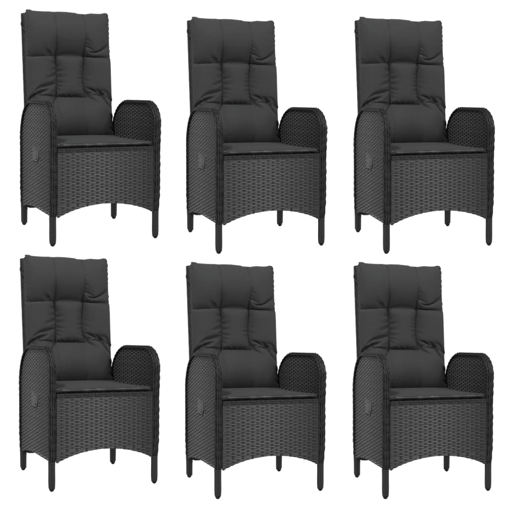 7 részes fekete és szürke polyrattan kerti étkezőszett párnával 4
