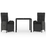 3 részes fekete polyrattan kerti étkezőgarnitúra párnákkal 2