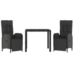 3 részes fekete polyrattan kerti étkezőgarnitúra párnákkal 3
