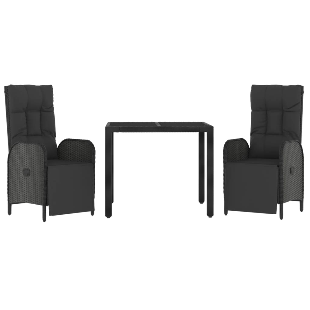 3 részes fekete polyrattan kerti étkezőgarnitúra párnákkal 3