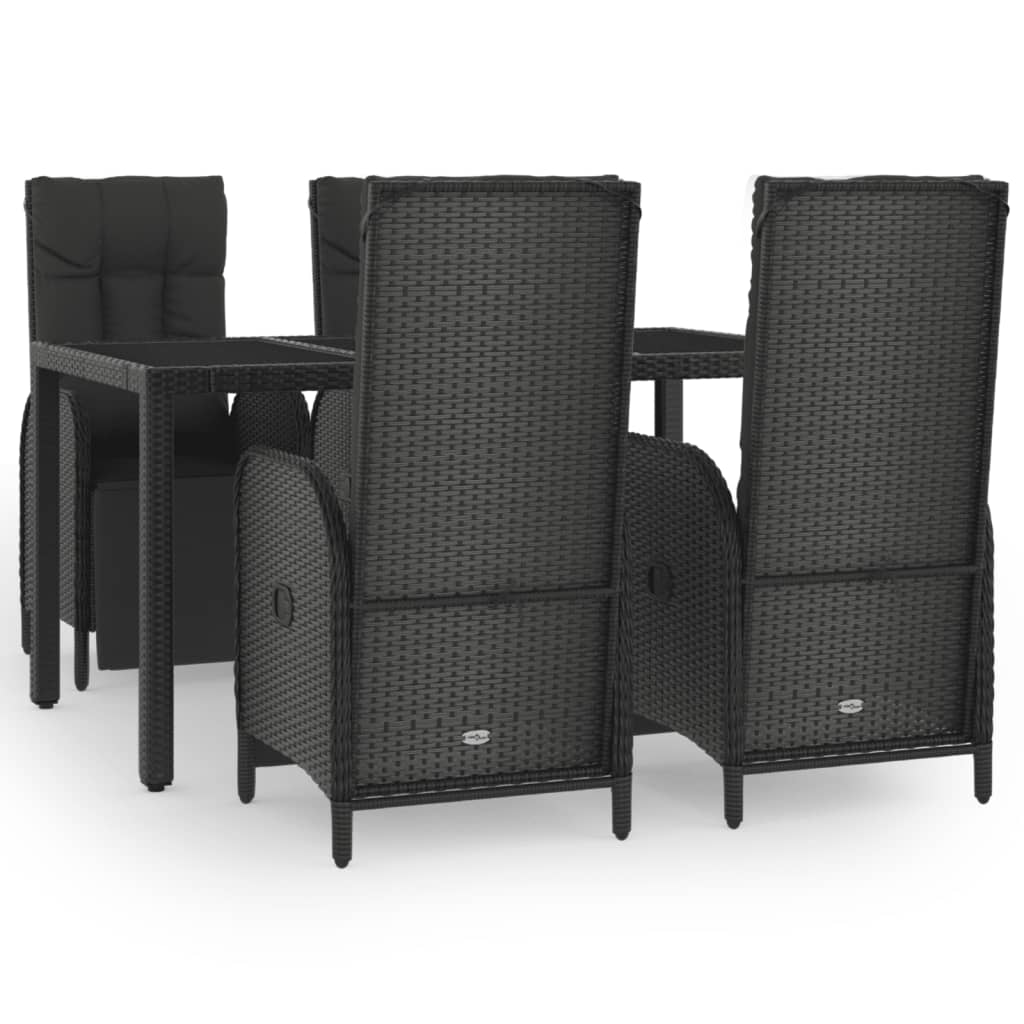 5 részes fekete polyrattan kerti étkezőgarnitúra párnákkal 2