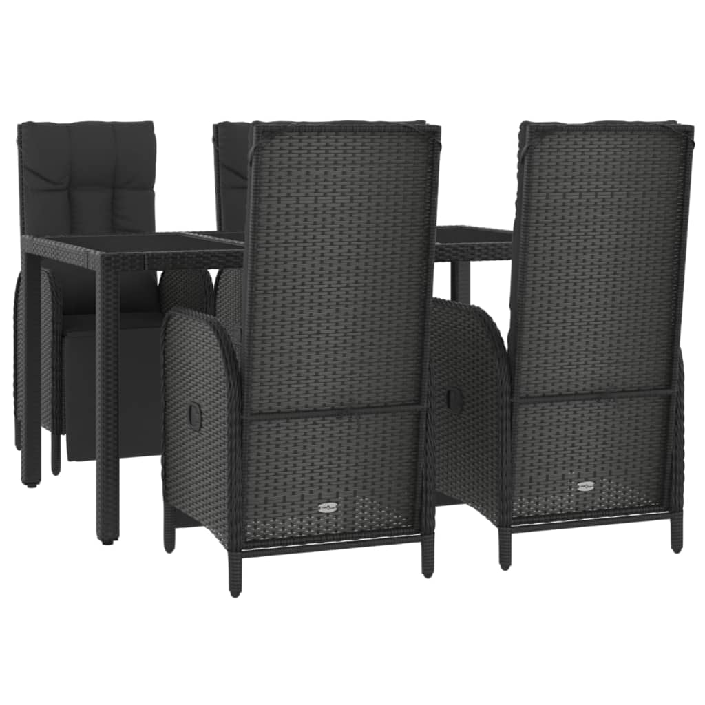 5 részes fekete polyrattan kerti étkezőgarnitúra párnákkal 3