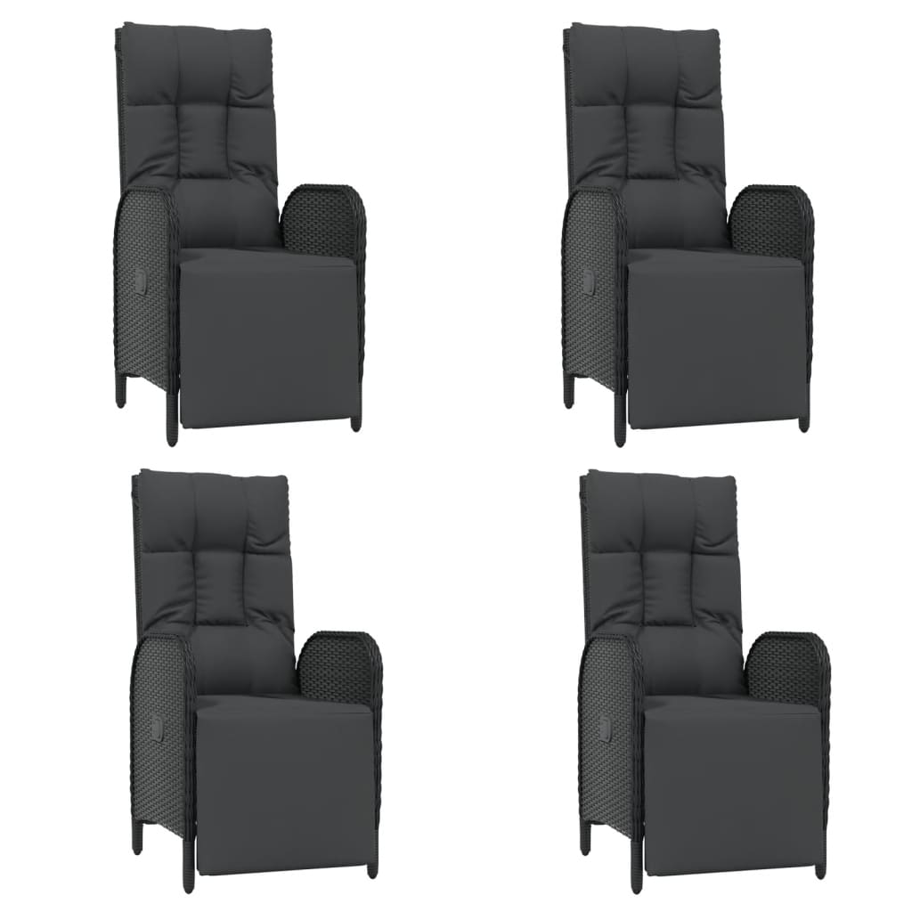 5 részes fekete polyrattan kerti étkezőgarnitúra párnákkal 4