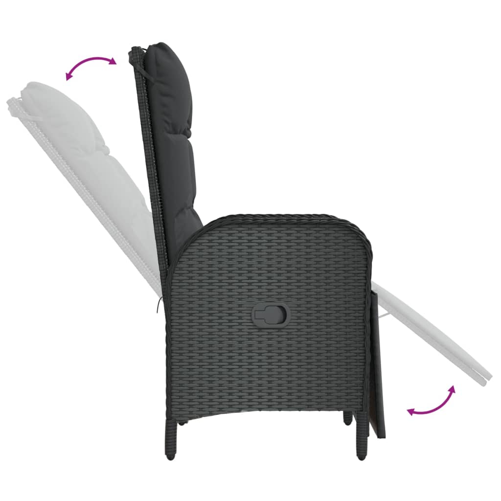 5 részes fekete polyrattan kerti étkezőgarnitúra párnákkal 6
