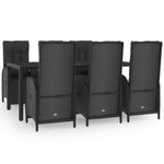 7 részes fekete polyrattan kerti étkezőgarnitúra párnával 2