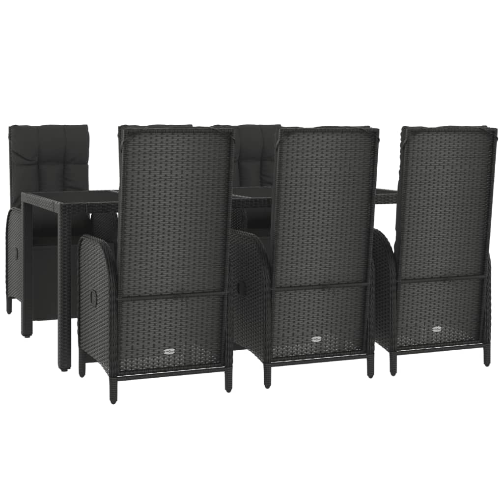 7 részes fekete polyrattan kerti étkezőgarnitúra párnával 3