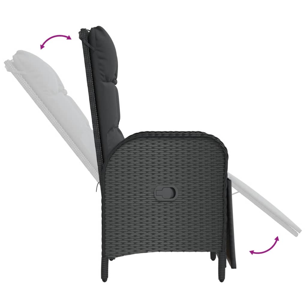 7 részes fekete polyrattan kerti étkezőgarnitúra párnával 6