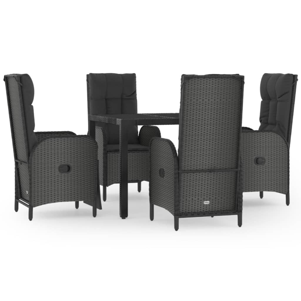5 részes fekete polyrattan kerti étkezőgarnitúra párnákkal 2
