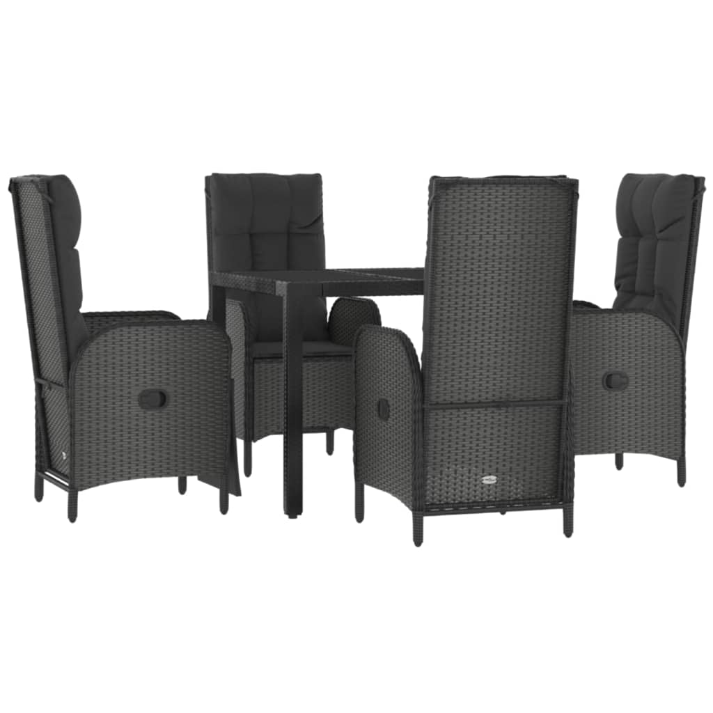 5 részes fekete polyrattan kerti étkezőgarnitúra párnákkal 3