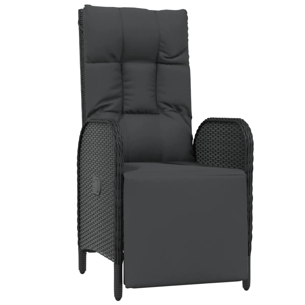 5 részes fekete polyrattan kerti étkezőgarnitúra párnákkal 6