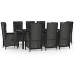 9 részes fekete polyrattan kerti étkezőgarnitúra párnákkal 2