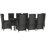 9 részes fekete polyrattan kerti étkezőgarnitúra párnákkal 3