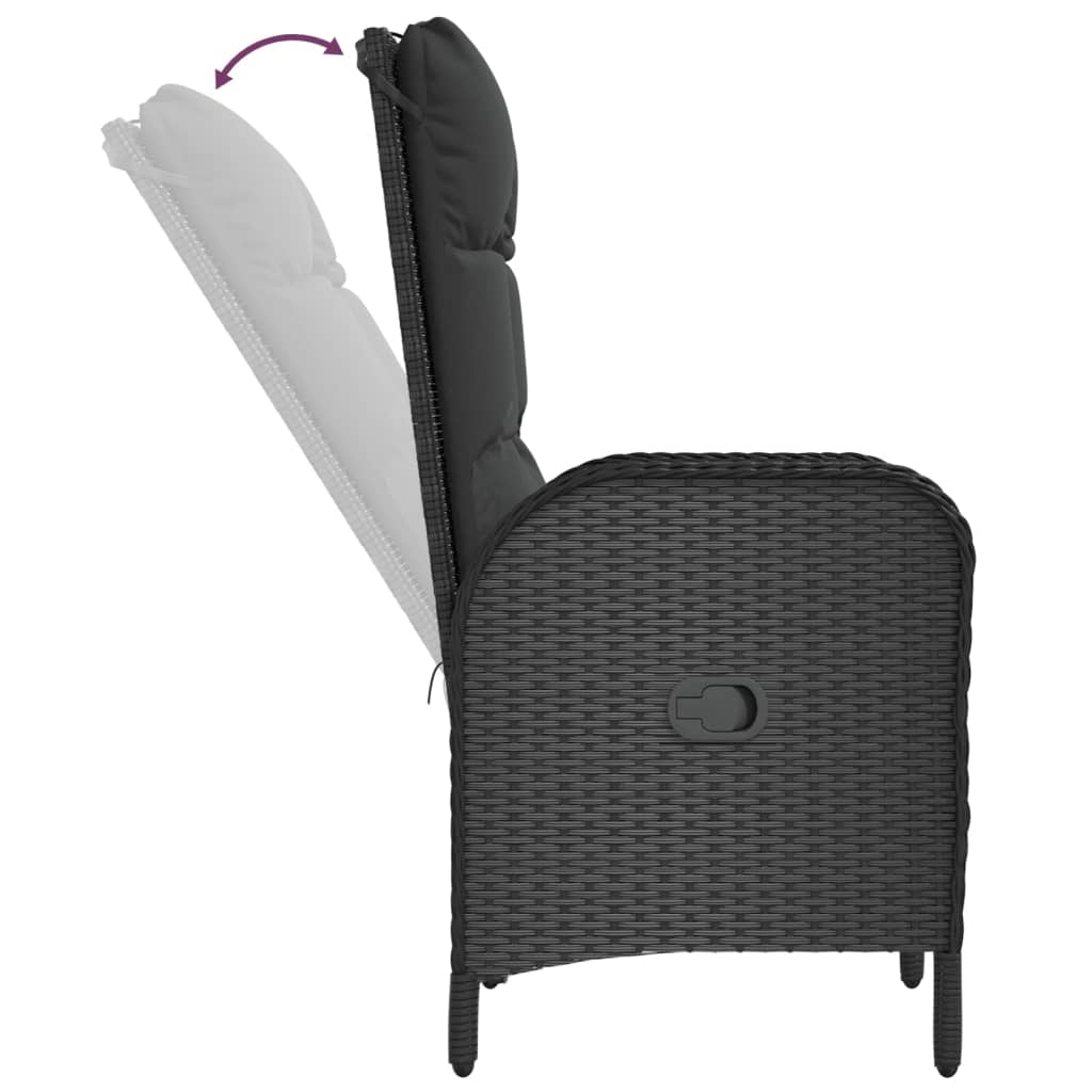 9 részes fekete polyrattan kerti étkezőgarnitúra párnákkal 9