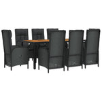 9 részes fekete polyrattan kerti étkezőgarnitúra párnákkal 3