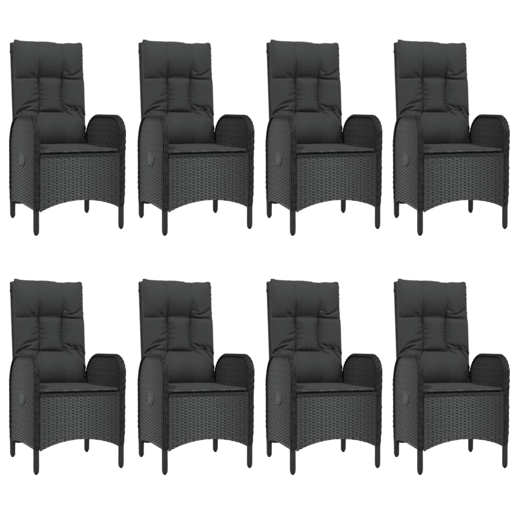 9 részes fekete polyrattan kerti étkezőgarnitúra párnákkal 4