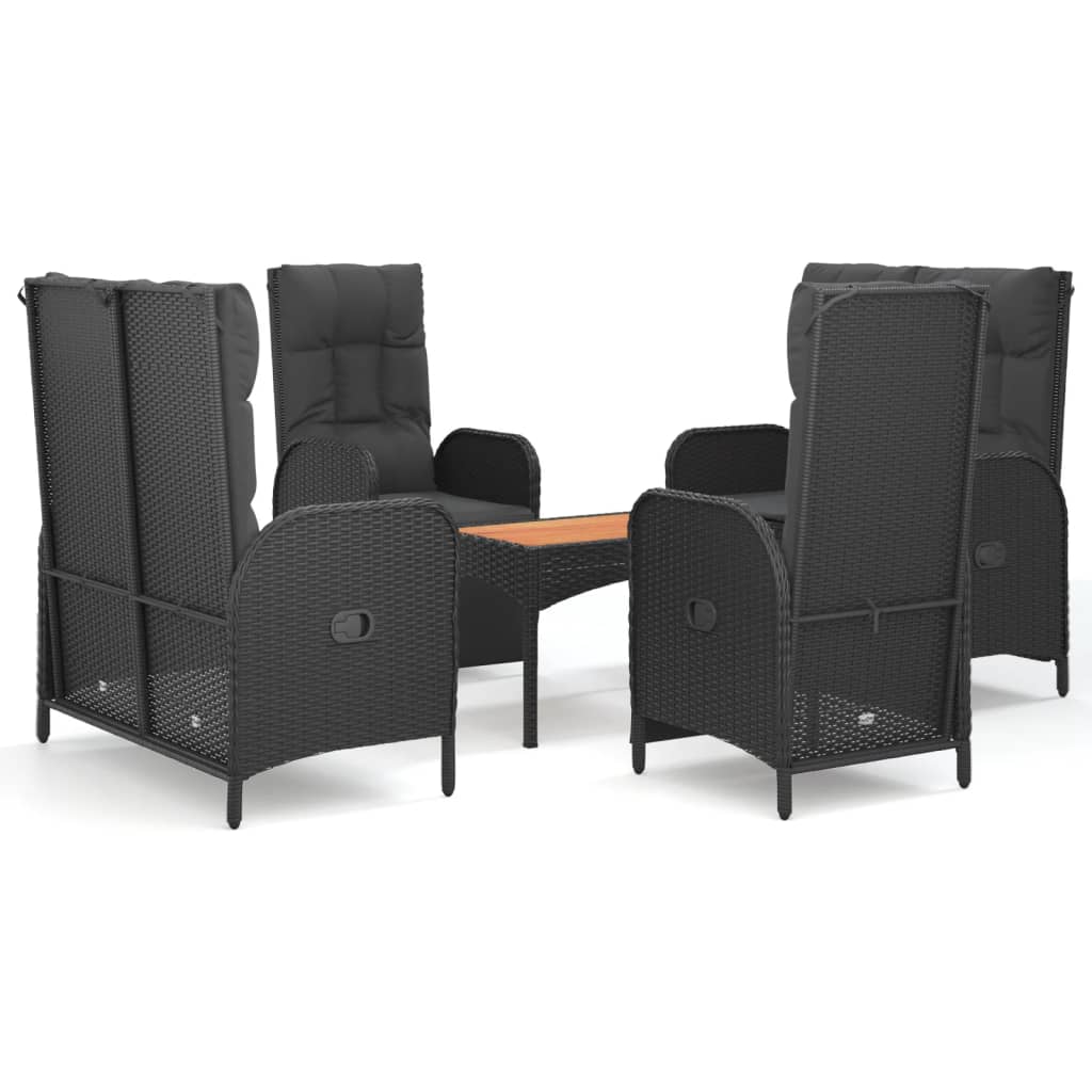 5 részes fekete polyrattan kerti étkezőgarnitúra párnákkal 2
