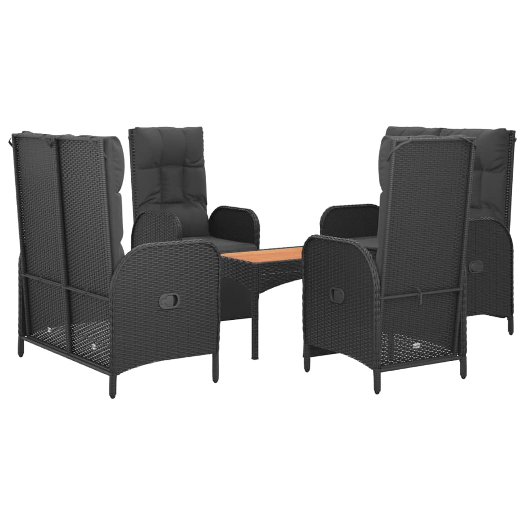 5 részes fekete polyrattan kerti étkezőgarnitúra párnákkal 3