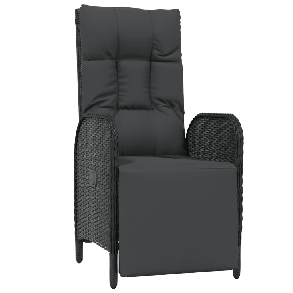 5 részes fekete polyrattan kerti étkezőgarnitúra párnákkal 7