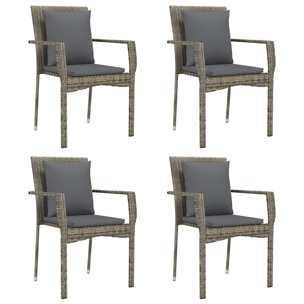 5 részes fekete és szürke polyrattan kerti étkezőszett párnával 4