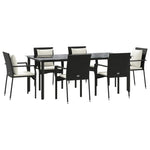 7 részes fekete polyrattan kerti étkezőgarnitúra párnával 3