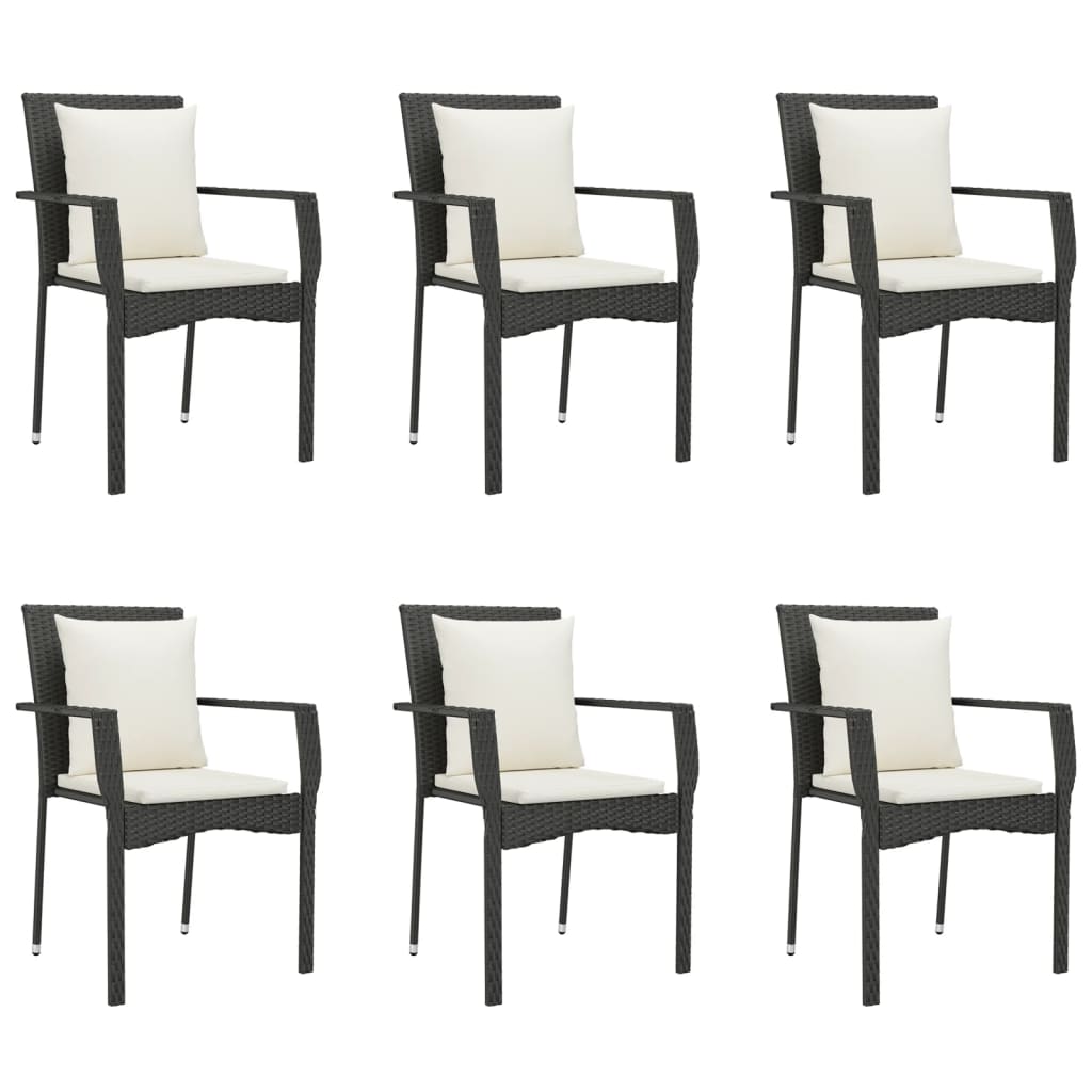 7 részes fekete polyrattan kerti étkezőgarnitúra párnával 4