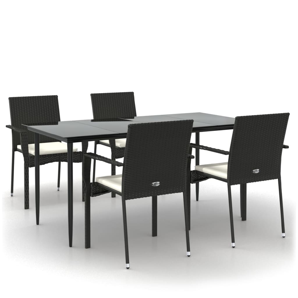 5 részes fekete polyrattan kerti étkezőgarnitúra párnákkal 2