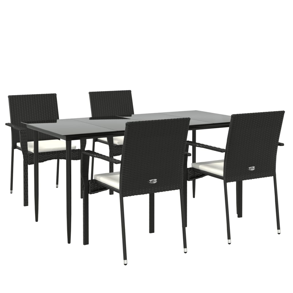 5 részes fekete polyrattan kerti étkezőgarnitúra párnákkal 3