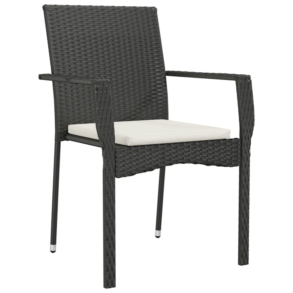 5 részes fekete polyrattan kerti étkezőgarnitúra párnákkal 5