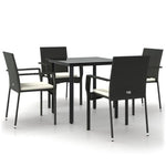 5 részes fekete polyrattan kerti étkezőgarnitúra párnákkal 2
