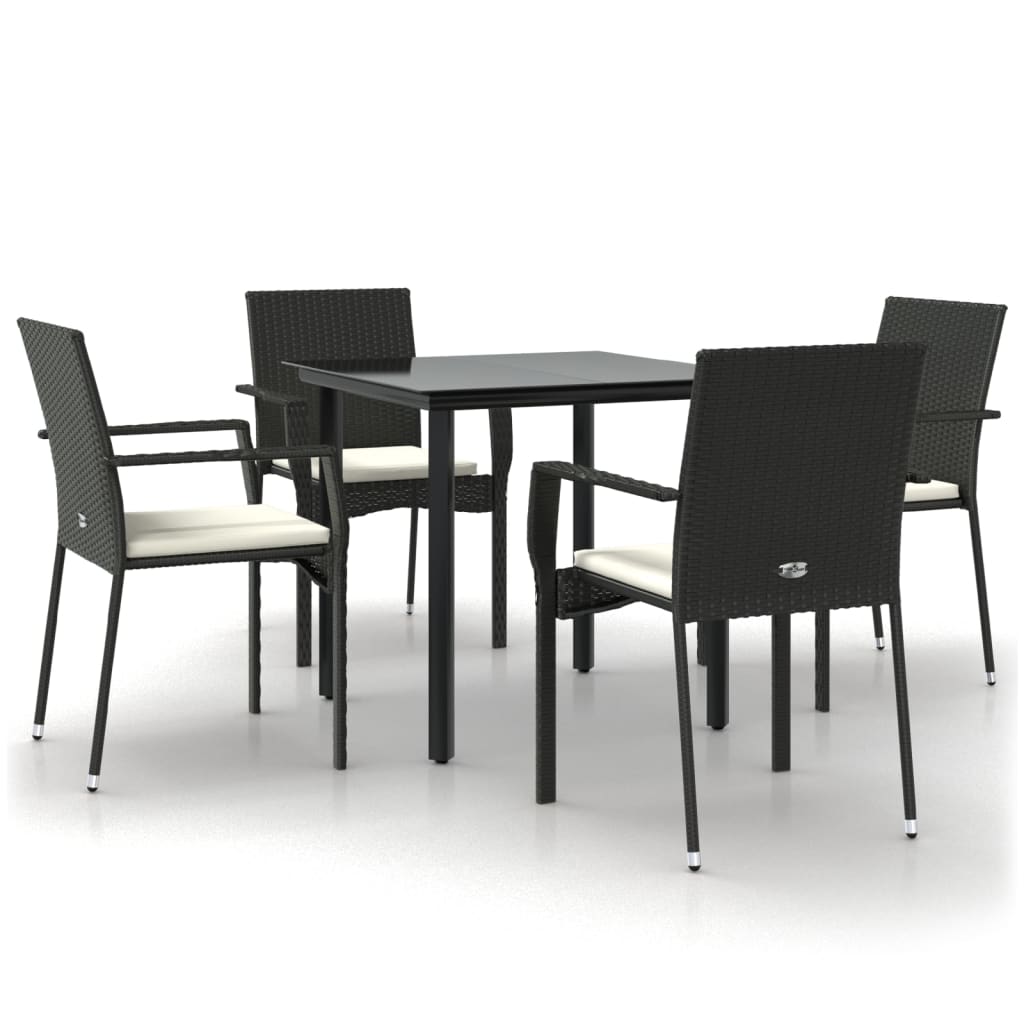 5 részes fekete polyrattan kerti étkezőgarnitúra párnákkal 2