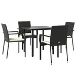 5 részes fekete polyrattan kerti étkezőgarnitúra párnákkal 3