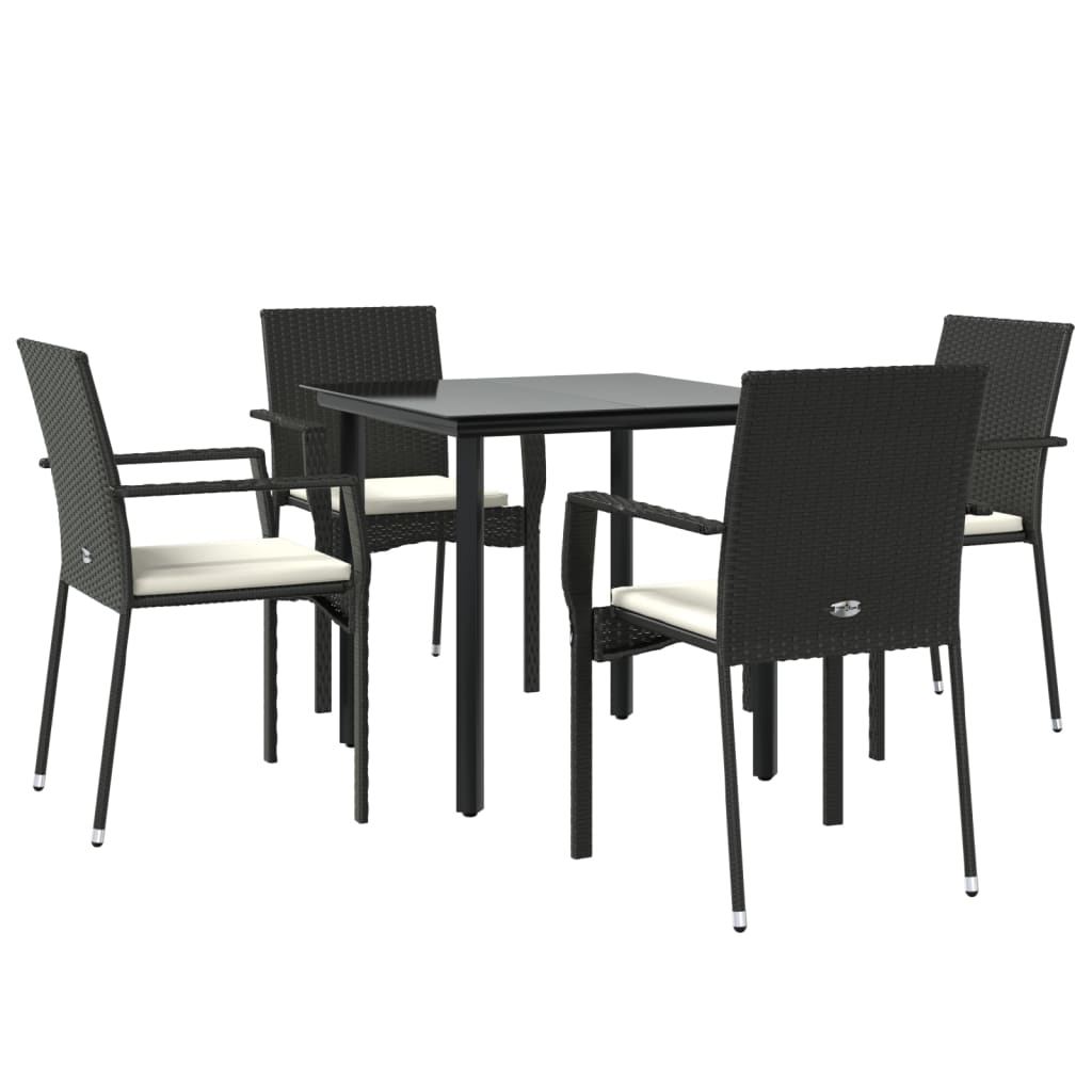 5 részes fekete polyrattan kerti étkezőgarnitúra párnákkal 3