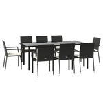 9 részes fekete polyrattan kerti étkezőgarnitúra párnákkal 3
