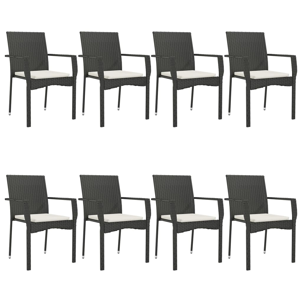 9 részes fekete polyrattan kerti étkezőgarnitúra párnákkal 4