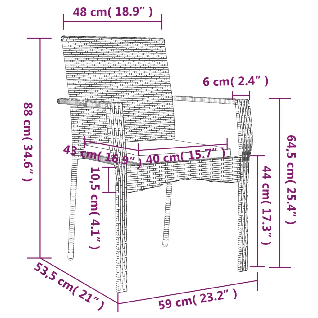 9 részes fekete polyrattan kerti étkezőgarnitúra párnákkal 9
