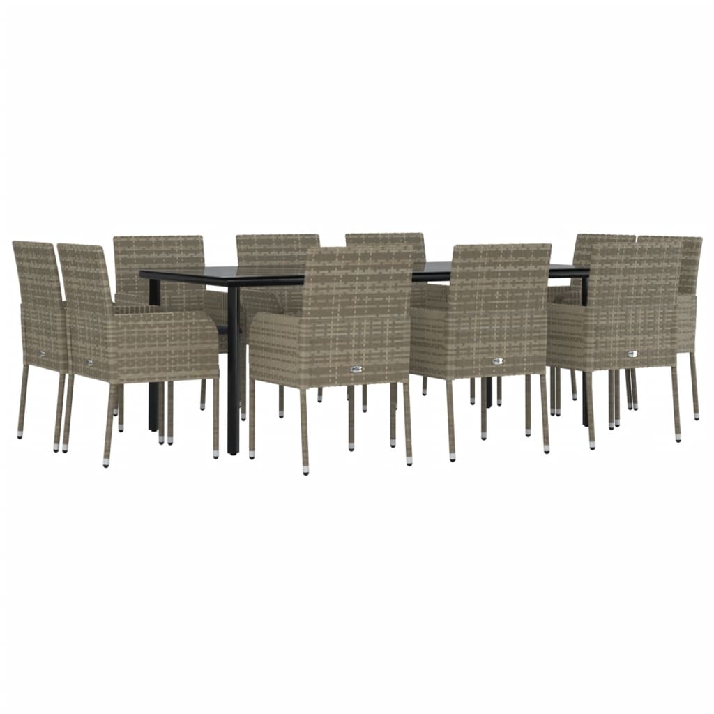11 részes fekete-szürke polyrattan étkezőgarnitúra párnákkal 3