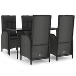 5 részes fekete polyrattan kerti étkezőgarnitúra párnákkal 2